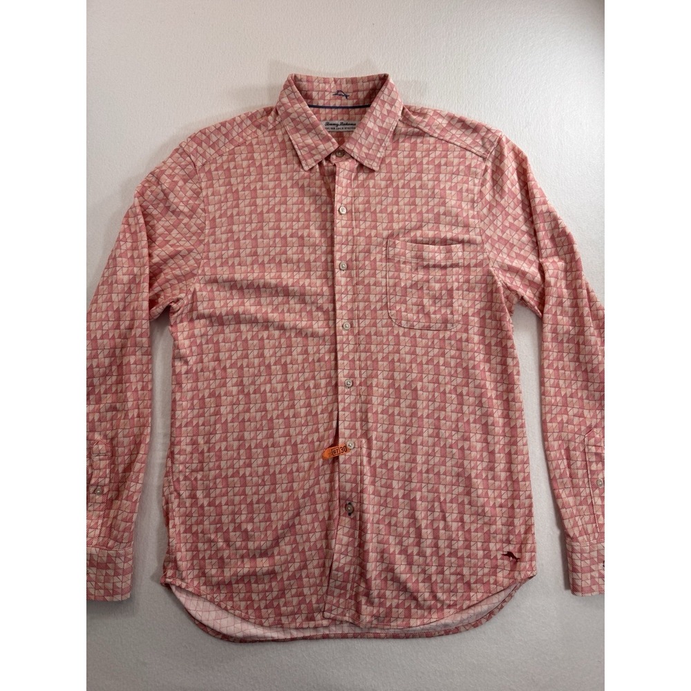 Tommy Bahama San Lucio Stretch Island Zone Shirt Mens Medium Geometric Pink